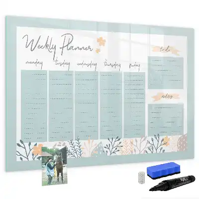 Magnetic marker board with weekly scheduling layout