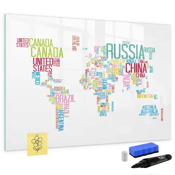 Magnetic marker board map with country names