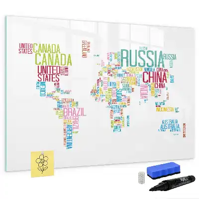 Magnetic marker board map with country names