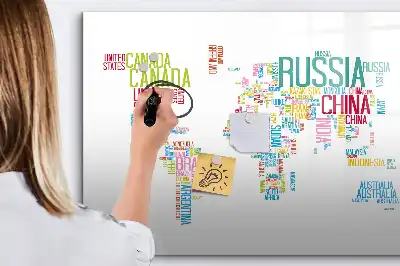 Magnetic marker board map with country names