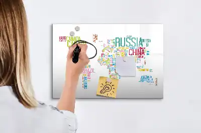 Magnetic marker board map with country names