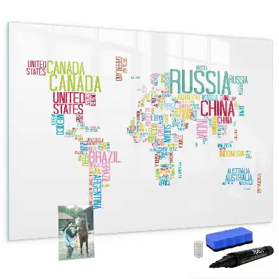 Magnetic marker board map with country names