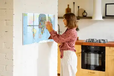 Magnetic glass dry erase board world map design