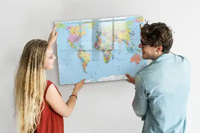 Magnetic glass dry erase board world map design