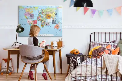 Magnetic glass dry erase board world map design