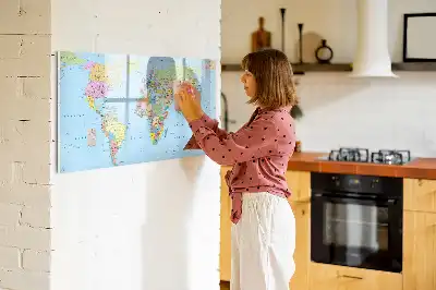 Magnetic glass dry erase board world map design