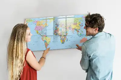 Magnetic glass dry erase board world map design