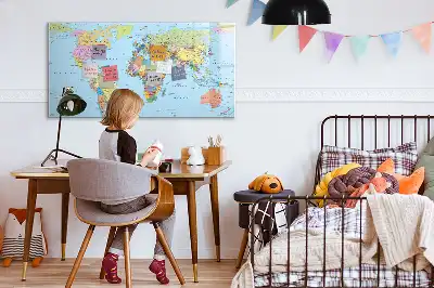 Magnetic glass dry erase board world map design