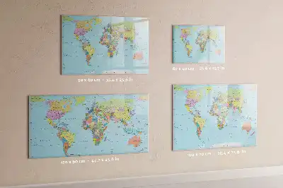 Magnetic glass dry erase board world map design