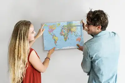 Magnetic glass dry erase board world map design