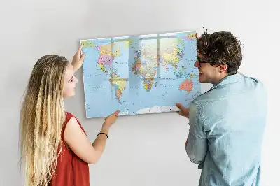 Magnetic glass dry erase board world map design