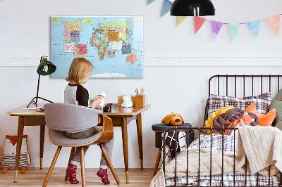 Magnetic glass dry erase board world map design