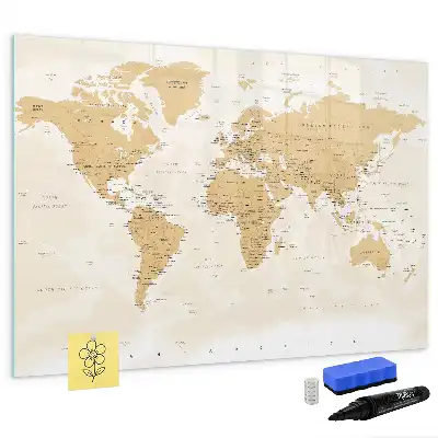 Magnetic glass dry erase board featuring a political world map