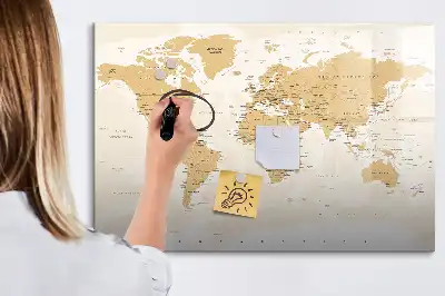 Magnetic glass dry erase board featuring a political world map