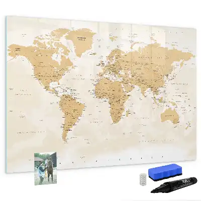Magnetic glass dry erase board featuring a political world map