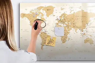 Magnetic glass dry erase board featuring a political world map