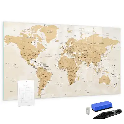 Magnetic glass dry erase board featuring a political world map