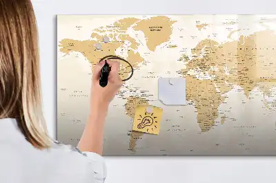 Magnetic glass dry erase board featuring a political world map