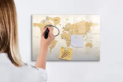 Magnetic glass dry erase board featuring a political world map