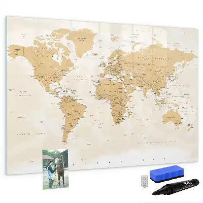 Magnetic glass dry erase board featuring a political world map