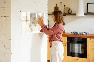 Magnetic glass dry erase board featuring a political world map