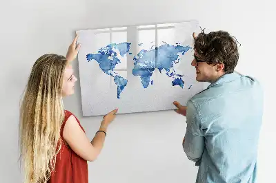 Magnetic marker board watercolor world map design