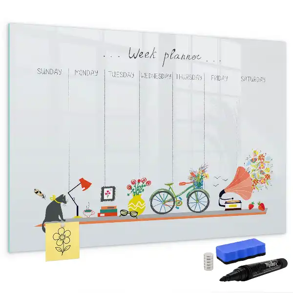 Magnetic glass dry erase board weekly planner