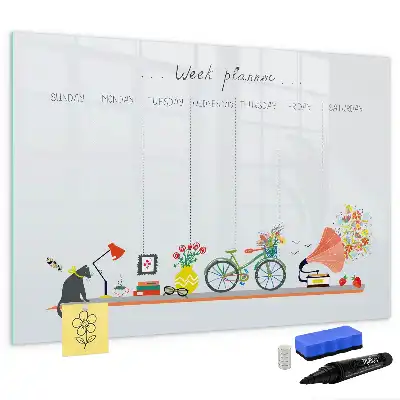 Magnetic glass dry erase board weekly planner