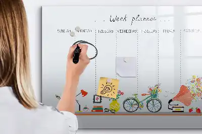 Magnetic glass dry erase board weekly planner