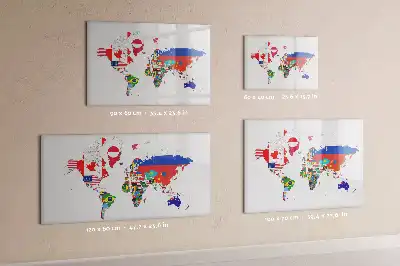 Magnetic glass dry erase board with national flags map print