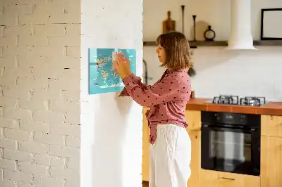 Magnetic glass dry erase board with animal world map design