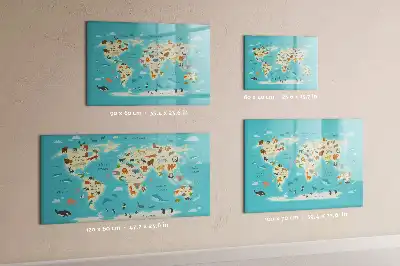 Magnetic glass dry erase board with animal world map design