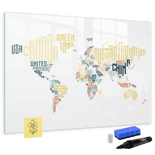 Magnetic glass dry erase board country names
