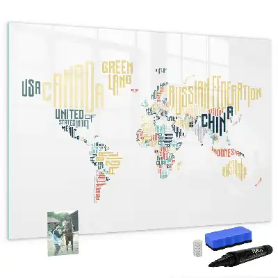 Magnetic glass dry erase board country names