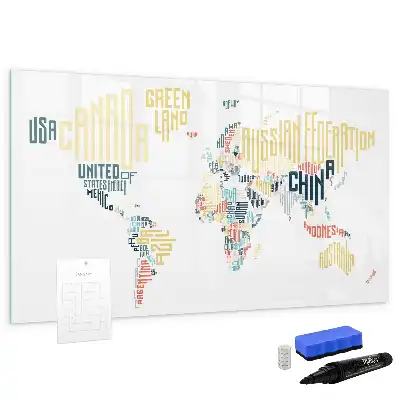 Magnetic glass dry erase board country names
