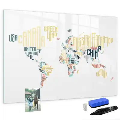 Magnetic glass dry erase board country names
