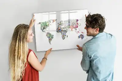Magnetic glass dry erase board with banknote map design