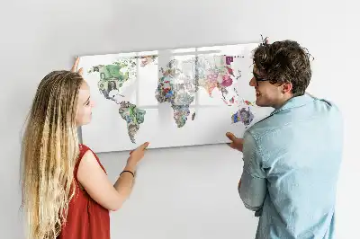 Magnetic glass dry erase board with banknote map design