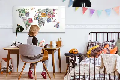 Magnetic glass dry erase board with banknote map design