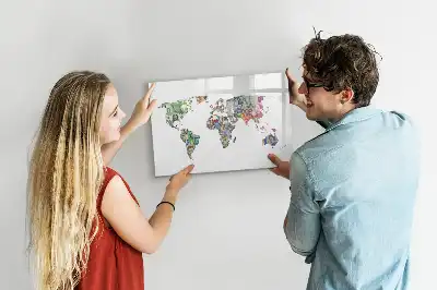 Magnetic glass dry erase board with banknote map design