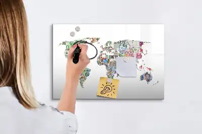 Magnetic glass dry erase board with banknote map design