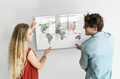 Magnetic glass dry erase board with banknote map design