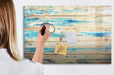 Magnetic marker board with a scratched wood effect