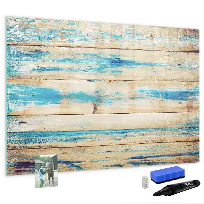 Magnetic marker board with a scratched wood effect