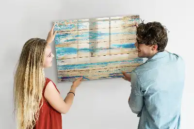 Magnetic marker board with a scratched wood effect