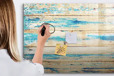 Magnetic marker board with a scratched wood effect