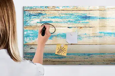 Magnetic marker board with a scratched wood effect
