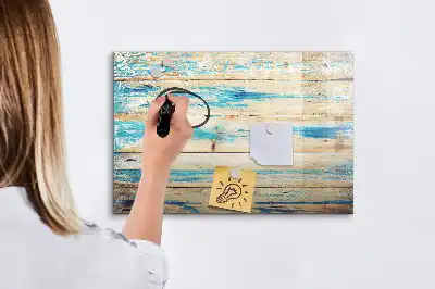Magnetic marker board with a scratched wood effect