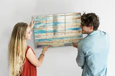 Magnetic marker board with a scratched wood effect