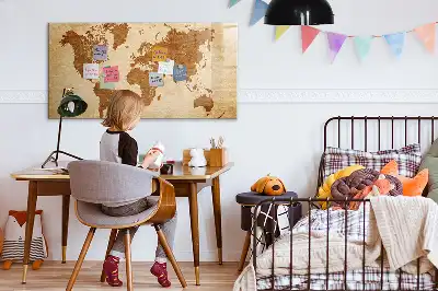 Magnetic glass dry erase board with an old style world map design